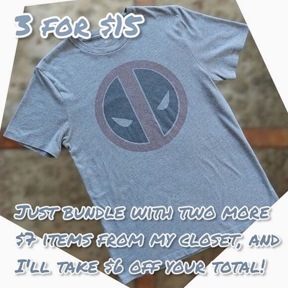 Old Navy Deadpool heather blue-grey short sleeve T-shirt - Picture 1 of 12